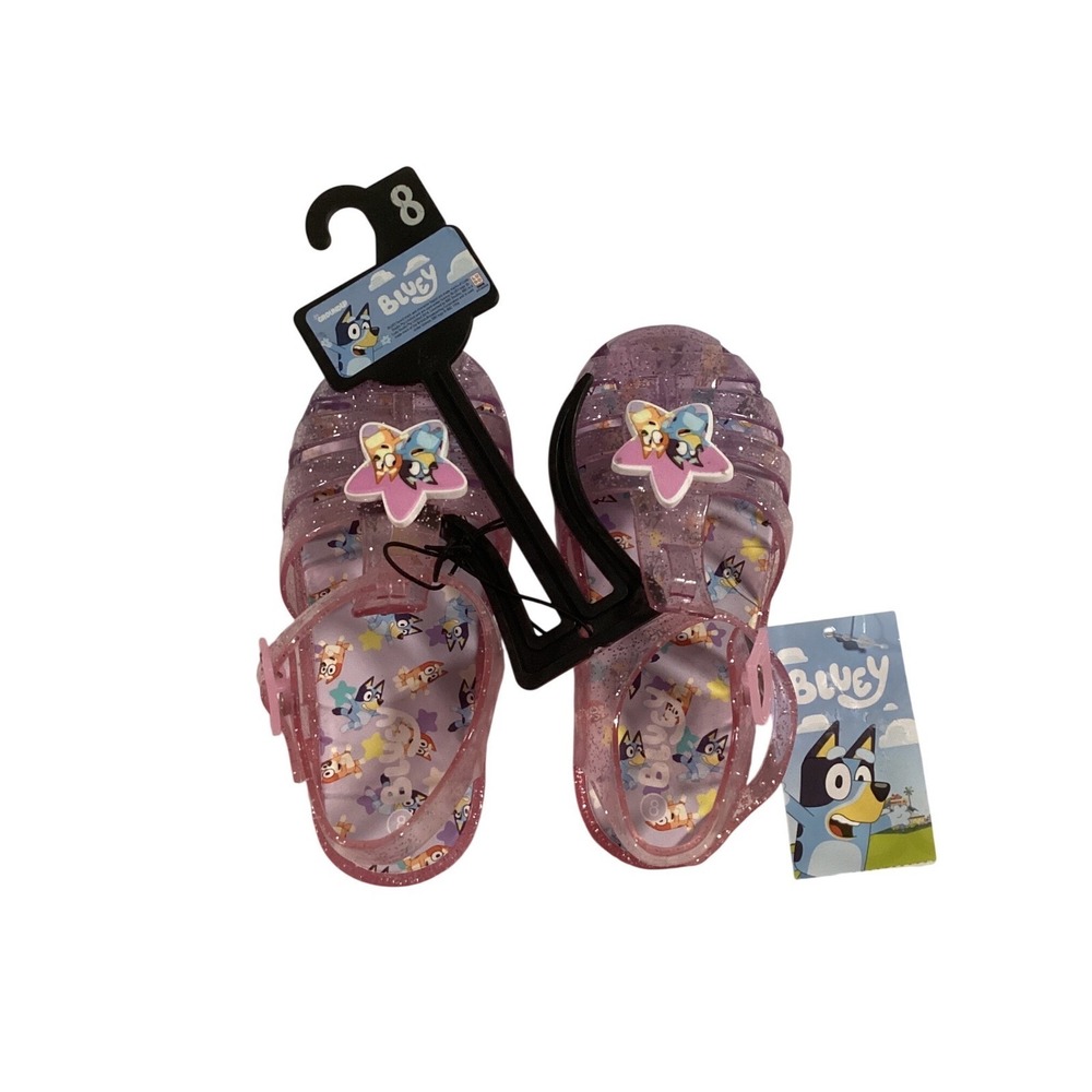 Bluey Bingo‎ Toddler Girls Glitter Jelly Sandals Purple Star Charm Size 8 NWT